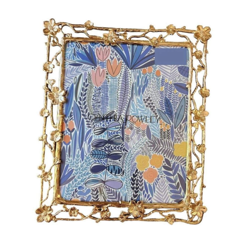 New CYNTHIA ROWLEY gold gilded cherry blossoms 4 in x 6 in picture frame